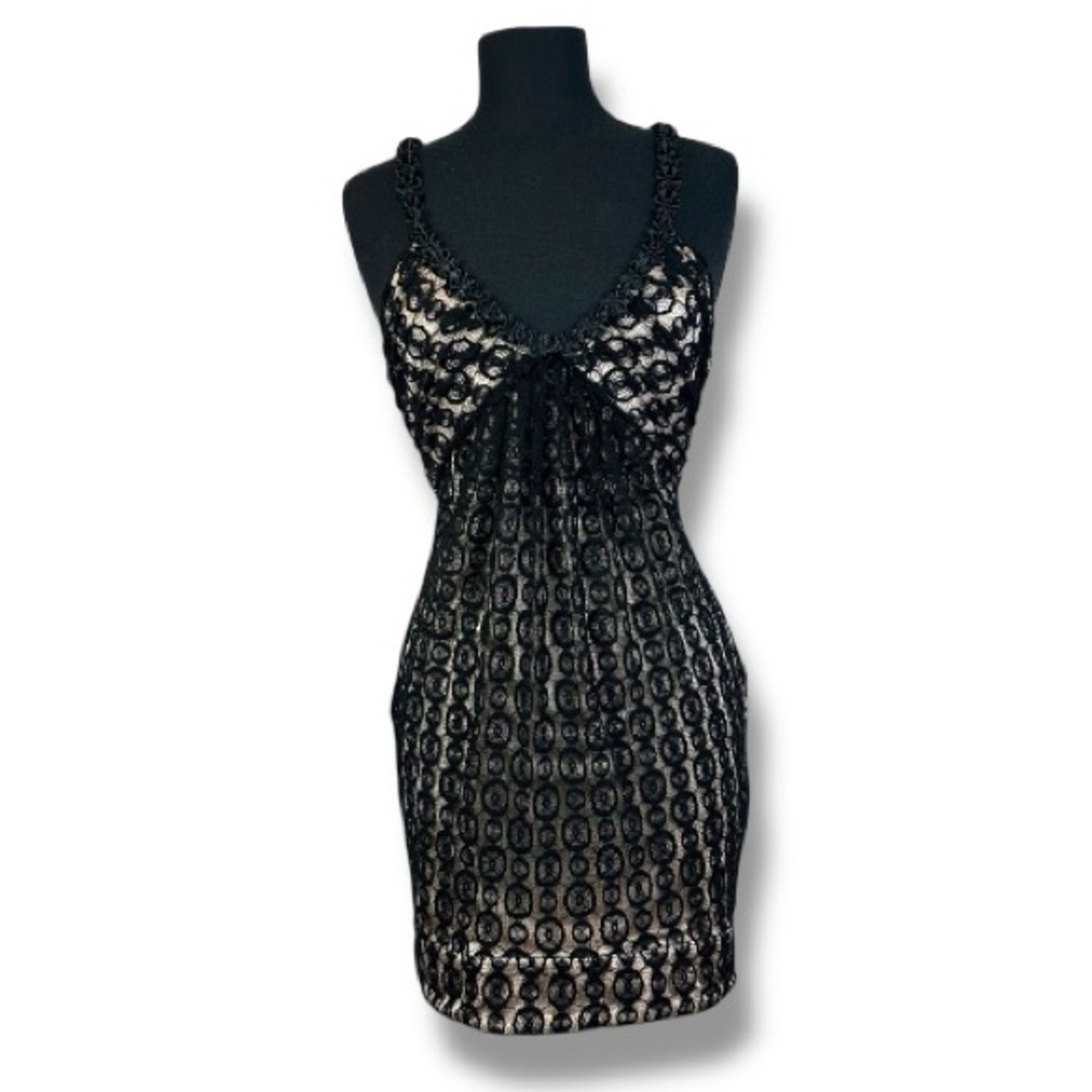 Arden B Black Lace Overlay Dress T Back S